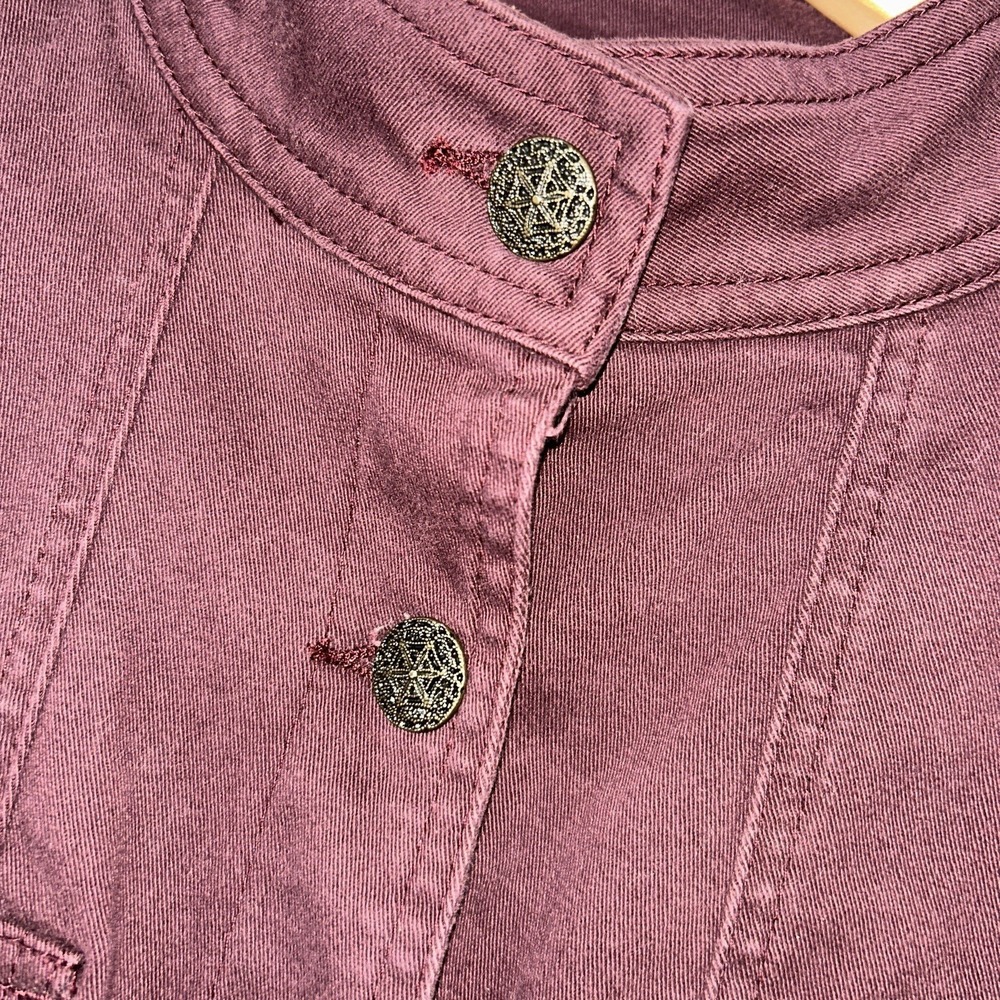 Live A Little LAL Woman's Utility Jacket Medium Petite Button Cotton Wine Color - Picture 4 of 15
